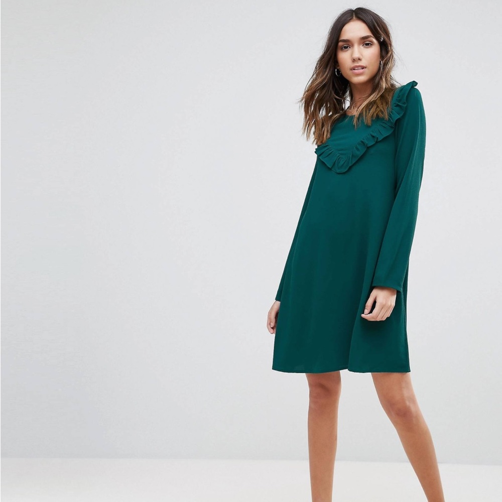ASOS green dress with ruffle
